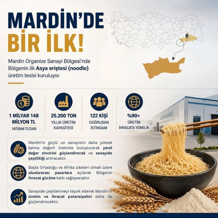 Mardin OSB’de Bölgenin ilk Asya Eriştesi (Noodle) Üretim Tesisi Kuruluyor